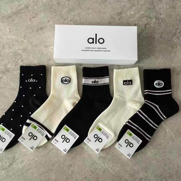 A5- ALO Yoga Women's Striped & Polka Dot Half-Crew Socks 5-Pair Box Set - NWT